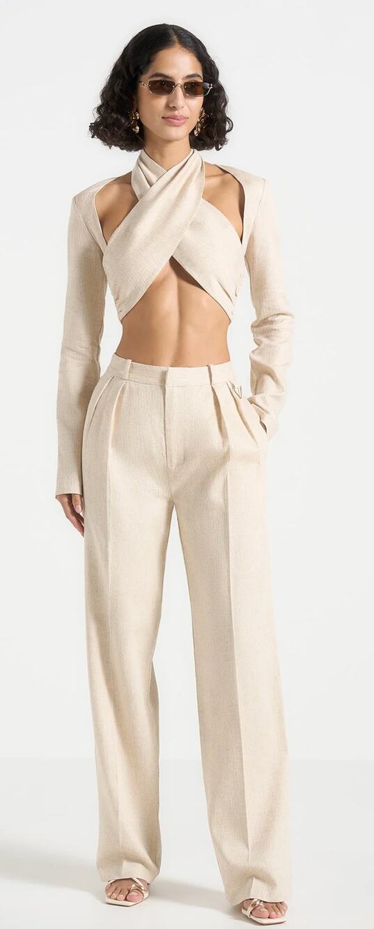 Maniere De Voir Linen High Rise Twin Pleat Trousers Pant Womens Size 0 New